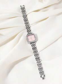 CARYINO 1pc CARYINO Women's Stainless Steel Square Silver Watch Band. Classic Elegant, Versatile And Refined, Inlaid With Diamonds Quartz Watch. Suitable For Daily Life, Parties, And Formal Dinners.