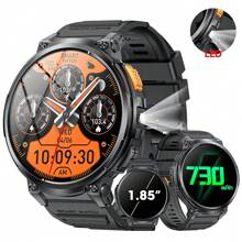 2025 Upgrade Sporty Smartwatch With 730mAh Extra-Long Battery Life, 1.85 Inch AMOLED Round Screen Smartwatch With Flashlight, Support Wireless Calling/Alarm Clock/ Weather Forecast/Music Control, Fitness Tracker With Over 100 Sport Modes, Men's Smart Watch, Compatible With IOS/Android, Gift