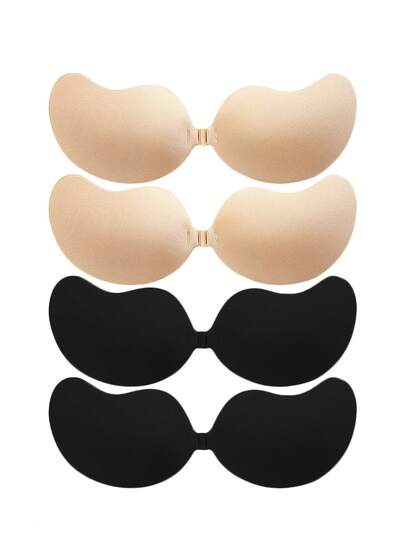 4 Pairs Of Stick-On Bras, Push-Up Bras, Invisible Strapless Bras, Breathable And Skin-Friendly Women's Sticky Bras, Reusable Backless Bras For Women's Bras And Bra Accessories (Fabric Upgrade)