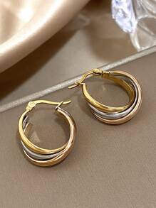 1Pair Multiple Colors Hoop Earrings Stainless Steel Earrings Golden Silver Rose Gold Earrings Simple And Elegant Hoop Earring For Women Teen Jewelry Gifts