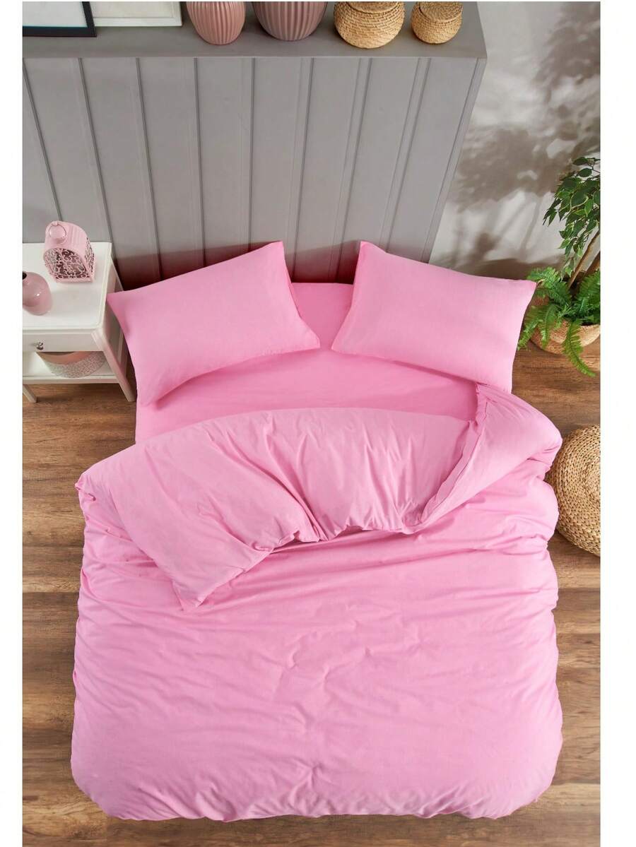 3/4 件套土耳其棉羽绒被套装，四季皆宜，160*220 厘米和 200*220 厘米羽绒被套，100*200 厘米和 160*200 厘米床笠，50*70 厘米枕套，柔软舒适 - 粉色 - 查看 1