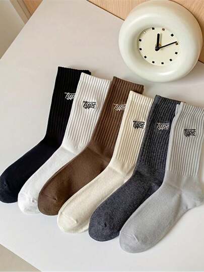 1/6 Pairs Of Fall/Winter Socks Men's Mid-Tube Socks Men's Solid Color Deodorant Wicks Men's Socks Basketball Sport Black And White Stockings