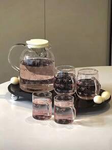 1pc INS风格蝴蝶结印花玻璃杯，不对称手柄水杯，家用下午茶咖啡杯，果汁冷饮杯，早餐牛奶杯，酸奶燕麦杯，节日礼品杯，送给家人朋友的礼物，情人节礼物返校 - 彩色 - 查看 3