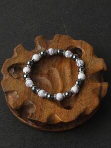 YAUKIA 8毫米白绿松石赤铁矿能量保护手链 疗愈冥想 开启新篇章 好运手链 男女适用