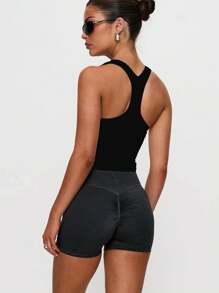 Women's Solid Color U-Neck Sleeveless Bodycon Top, Fashionable, Versatile, Slim-Fit, Suitable For Casual