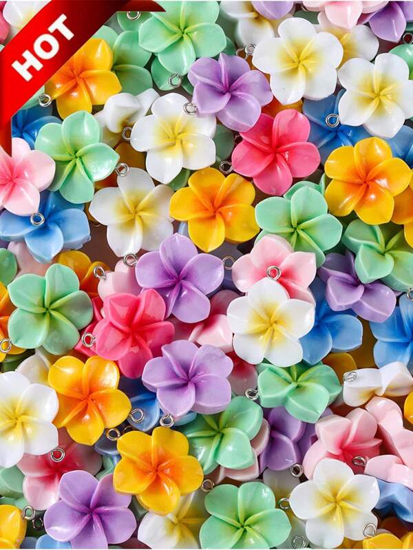 30/50pcs Random Shiny Gradient Daisy Flower Resin Pendant Charms, 5-Petal Mini Flowers, Suitable For Women's DIY Necklaces, Earrings, Keychains, Jewelry Making, Gift For Friends