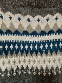 Plus Size Women's Geometric Pattern Plus Size Long Sleeve Pullover Sweater, Chic Casual European Style, Autumn/Winter - Grey - View 6