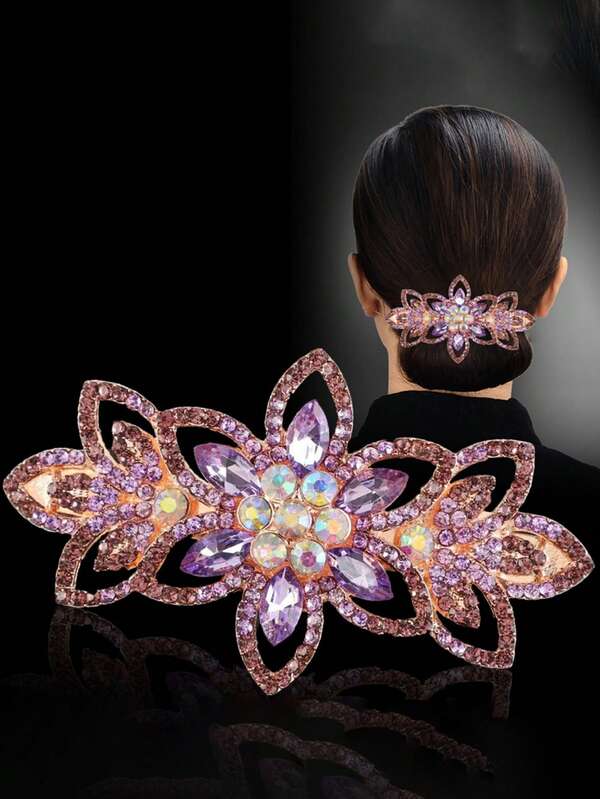 1pc Fashionable Flower Crystal Rhinestone Spring Clip Hair Accessory, Claw Clips, Hair Claws, Clips For Hair, Hair Slide, Hair Barrettes, Vacation Outfits Woman, Looks Of Party