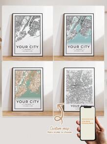 1pc Modern Custom Personalization City County Map World Covers Travel Poster Wedding Memorial Day Gift Aluminum Alloy Frame Canvas Painting Wall Art Picture Waterproof Poster For Living Room Bedroom Home Decor
