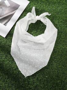 1pc White Embroidered Floral Triangle Scarf Headband, French Countryside Style, Suitable For Daily Outfit, Picnic, Beach Vacation Bandanas Head Bandana Hair Scarf