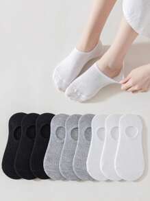 5/10 pares de calcetines invisibles con rayas para mujer, en negro, blanco y gris