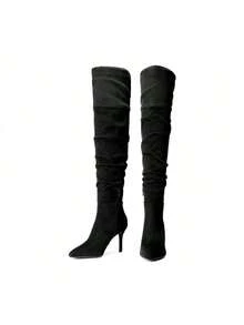 Women's Stylish And Soft High Heels Over The Knee Boots Thigh High Pointed Toe Stiletto Long Fall Sexy Boots - Black - View 6
