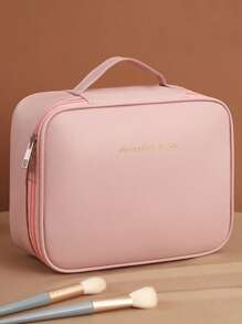 Large Capacity Spacious Double Layer Cosmetic Bag, PU Leather Waterproof Cosmetic Bag, Cosmetic Storage Bag, Lightweight Toiletries Cosmetic Bag, Large Capacity Toiletries Bag With Dividers, Cosmetic Travel Bag, Multifunctional Travel Storage Bag