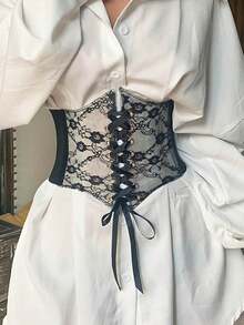 1pc Women's Renaissance Era Accessory, Black Sheer Lace Corset, Sexy Gothic Style Suitable For Halloween Party Or Daily Outfit Matching - Black - View 4