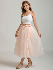 1 Pc Midi Length Tulle Skirt With Removable Ribbon For Cosplay Halloween Prom Party Evening Costumes Valentine's Day Valentines - Multicolor - View 8