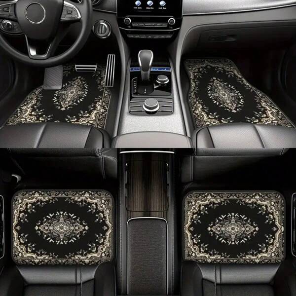 4 Stücke Auto Fußmatten - Retro Bohemian Stil Auto Fußmatten, Allwetter Polyester Vorder- und Rückteppiche, Auto Zubehör, passend für Autos und SUVs - Urlaubsgeschenk für alle, Auto Innenraum Dekoration