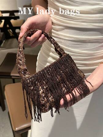 女士亮片刺绣晚宴手提包，优雅手拿包，适合婚礼、鸡尾酒会、舞会