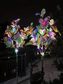 1/2 Peças Luzes de Árvore com Borboletas Alimentadas por Energia Solar com 17 Borboletas Realistas, Luzes Solares de Flores Artificiais, Luzes Solares para Gramado Externo, Adequadas para Decoração de Jardim, Pátio e Varanda, Acessórios para Quarto, Festa e Sala de Estar