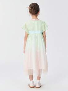 Balabala 2026 Summer Tween Girl Butterfly Embroidered Hanfu Cheongsam Dress - Green and Red Tones - View 3