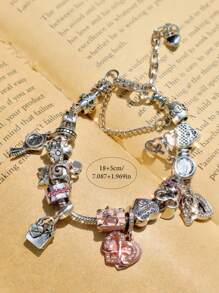1 pieza Pulsera con dije de corazón de cristal lindo, dije de corazón de gato y letra, pulsera de cuentas DIY, pulsera de estilo coqueto de alta calidad como regalo para amigos