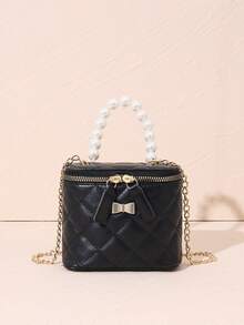 Pearl Handbag, Diamond Quilted Embroidered Crossbody Bag, Shoulder Bag, Butterfly Hardware Decor, Coin Purse, Small & Large Size, Ideal For Daily Use, Party, Gift - Black - View 6