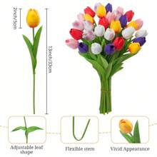 Colorful Artificial Tulip Flower Bouquet, Placed In Glass Vase - Vivid Polyurethane Fake Flowers, Perfect For Valentine's Day Home Decor, Realistic And Durable, No Battery Needed, Floral Decoration