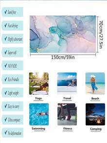1PC Marble Printed Beach Towel, Ultra-Fine Fiber, Fast Drying Sand Free, Bright Stripes, Suitable For Travel, Yoga, Camping, Swimming, Bathroom, Living Room, Bathroom Towels, Camping Equipment, Essential For The Beach Beach Essentials - Multicolor - View 4