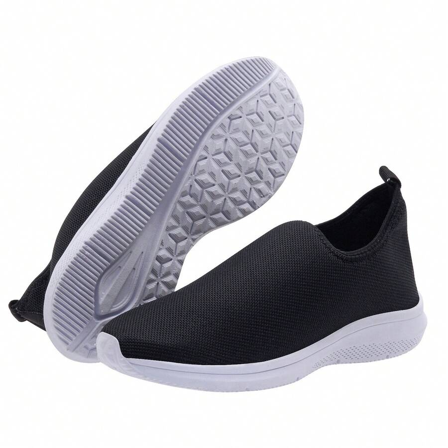 Tênis Meia Feminino Calce Fácil Ortopédico Esportivo Sneaker Slip On Casual confortável dia dia Academia envio imediato - Preto - Visão 1