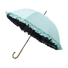 Black Rubber Lace Sun/Rain Umbrella, Straight Rod Bent Handle Sun/Rain Umbrella, Parasol