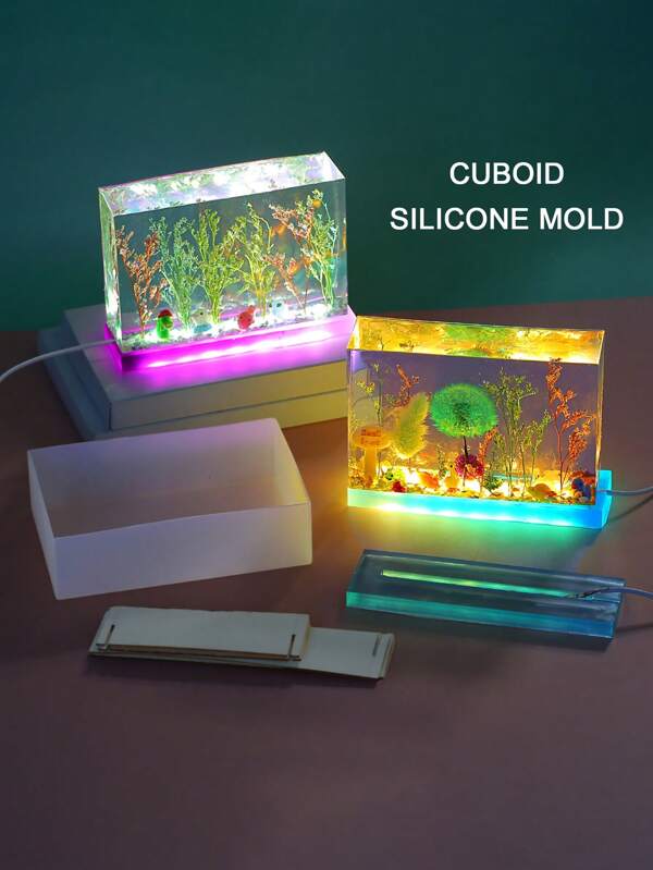 1 pièce Moule en résine époxy cristal DIY Lampe de chevet à LED Ornement Lampe rectangulaire Support Moule rectangulaire en silicone Faire des ornements à suspendre Décoration d'intérieur