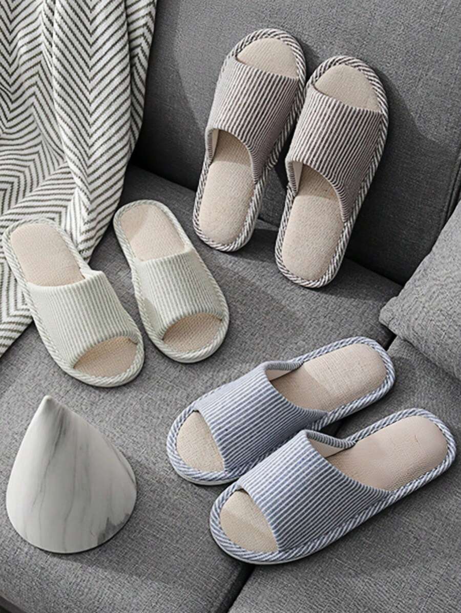 1 par de zapatillas de primavera/verano, zapatillas de estar en casa antideslizantes para hombre, zapatillas minimalistas de lino para parejas en otoño/invierno, esenciales para salir, vacaciones y viajes