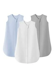 3 件套婴儿睡袋双向拉链，婴儿可穿戴毯子舒适弹力轻便，防踢被防冷，汗衫睡袋防惊襁褓布，适合男孩和女孩，节日生日礼物，婴儿洗澡礼物