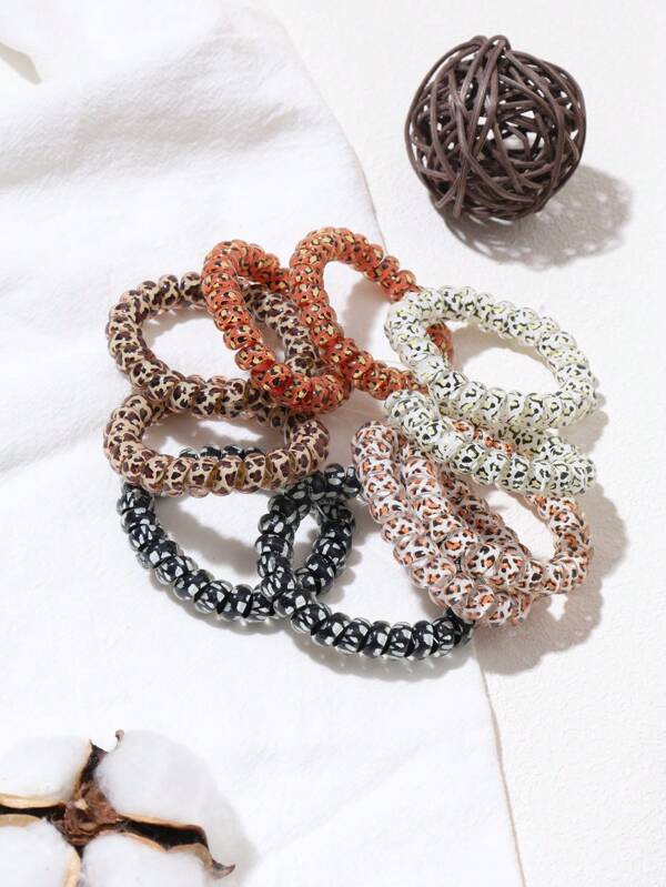 10pcs Leopard Print Telephone Wire Scrunchies, High Elasticity Hair Ties No-Crease Ponytail Holders For Adults