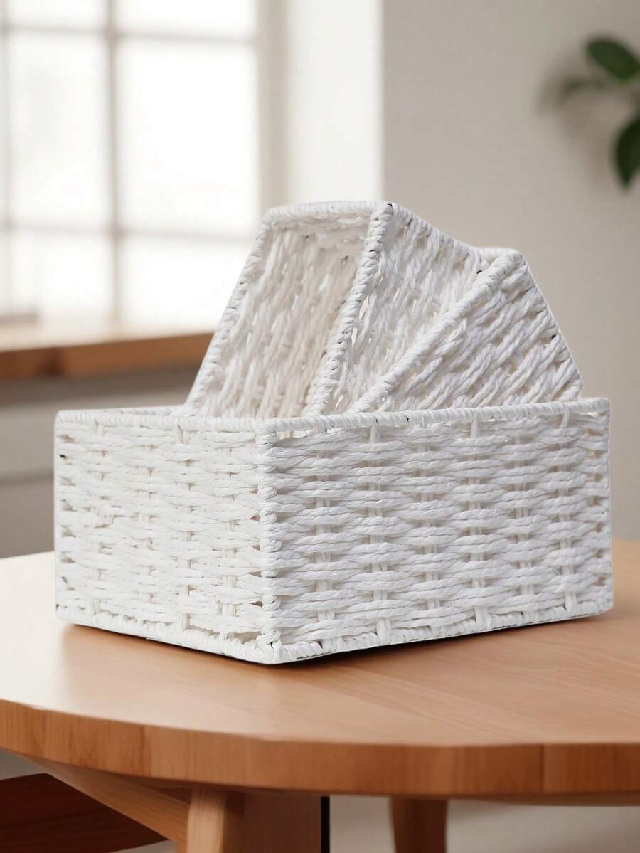 1pc/3pcs Tabletop Storage Box, Cosmetics, Keys, Snacks Tray, Home Living Room Wicker Basket, Woven Storage Baskets, Bedroom, Living Room, Study And Office Handmade Desktop Organizer, Size S/M/L Available,Basket Storage,Organisers,Room Stuff,Gift Hampers,Korb,Bedroom Organiser,Organiser Basket,Stair Basket,Easter Baskets,Wood Basket,Cute Gift Basket,For Back To School