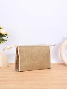 Large Capacity Fashionable And Versatile Simple Solid Color Handheld Tote Bag With Cosmetic Bag Suitable For Daily Shopping - Khaki - View 8