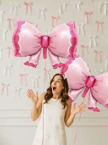 Set de 2/6 globos de foil con lazo rosa, adecuados para fiestas de cumpleaños de niñas, fiestas de primer año, decoración sorpresa de habitación, decoraciones de fiestas con tema de jardín