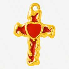 2pcs/7pcs Luxury Dark Style Hiphop 304 Stainless Steel Drip Oil Gold/Silver Heart Cross Pendant Necklace Earring Jewelry DIY Accessories, Gold Plated/Silver Jewelry Making Charms