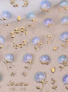 1Pc Gradient Floral Nail Stickers Acrylic Sliders Golden Pink Blossoms Flowers 5D Embossed Nail Slider Decals Self-Adhesive Nail Art Supplies Manicure Decor