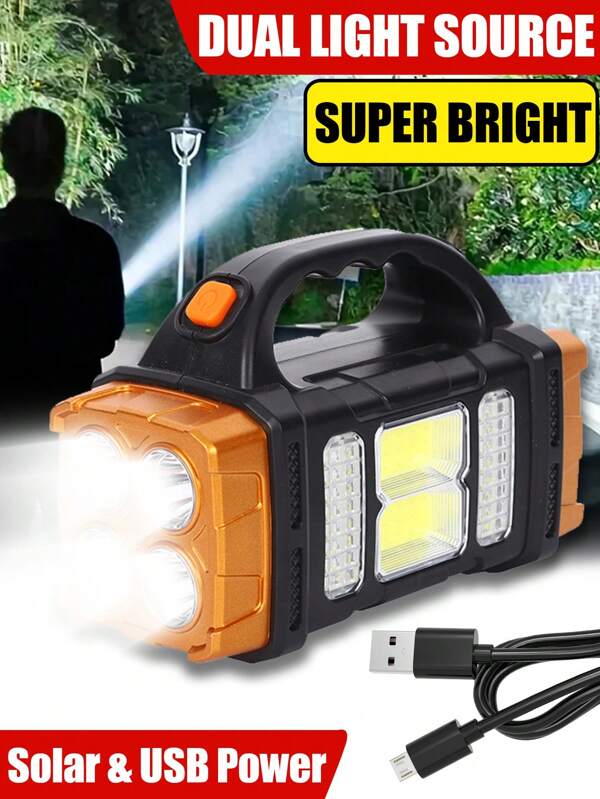 1 PIEZA Luz solar de camping 18650-1500mAh - Brillante, portátil, recargable, batería externa, USB, linterna LED con batería de larga duración, diseño resistente y opciones de carga versátiles, Luz solar portátil de dos extremos para uso al aire libre, emergencia, luz LED fuerte, carga USB, luz dual para camping