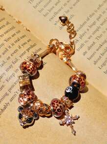 1 Stück Damen 8-Ball Pool Dekor Armband, Stern & Kreuz Dekor Armband, minimalistisches Leopard Dekor Armband, verstellbares Paar Armband