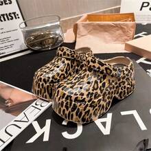 Thick Sole Dual-Purpose Slippers, 2025 Summer Fashionable EVA Sandals, Beach Shoes, Non-Slip, Open Toe, Leopard Print