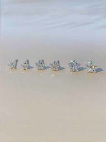 Set de 6 piezas de aretes con tachuelas de strass con forma de pentágono - Multicolor - Ver 2