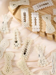 5件/套 女士时尚优雅白色仿珍珠发夹，适合日常、节日、派对、婚礼（款式随机） - 白色 - 查看 3