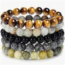 5 Pieces Natural Stone Bead Bracelets, Grounding Set,Stackable Energy Bracelets Crystal ,Suitable For Daily Wear By Women And Men