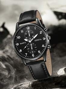 5 peças de pulseira preta masculina, pulseira de relógio de quartzo com escala de algarismos arábicos, elegante e empresarial, adequada para decoração diária ou presentes de Natal