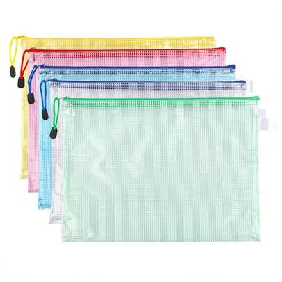 5个装办公透明手提拉链收纳袋，学生信息袋，带拉链口袋，方便分类收纳 - 非常适合十字绣、拼图游戏、旅行、学习、棋盘游戏和办公用品 - A4信纸尺寸，返校季必备