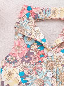 Conjunto de 2 piezas de vestido y sombrero casual con estampado floral ditsy para bebé niña, para verano