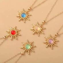 Sun Pendant Necklace Stainless Steel Chain Choker Women Fashion Elegant Delicate Chain Gift - 橘色 - 查看 2