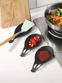 Tapete para colheres de 1/3 peças, tapete para utensílios de cozinha de TPE fácil de limpar, tapete de silicone para colheres, tapete isolado para colheres, tapete para pratos com sabor, suporte para colheres para restaurante - Preto - Ver 10
