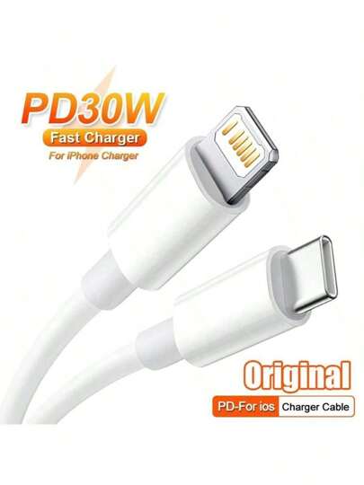 Cabo PD de alta velocidade de 30 W para 14, 13, 12, 8, Plus, Mini, 11, Pro, XS, Max, X, XR - Carregamento rápido, transferência de dados e fornecimento de energia - Cabo USB-C para Lightning durável, compacto e leve para uso diário